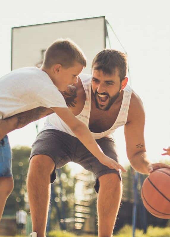 Playing basketball